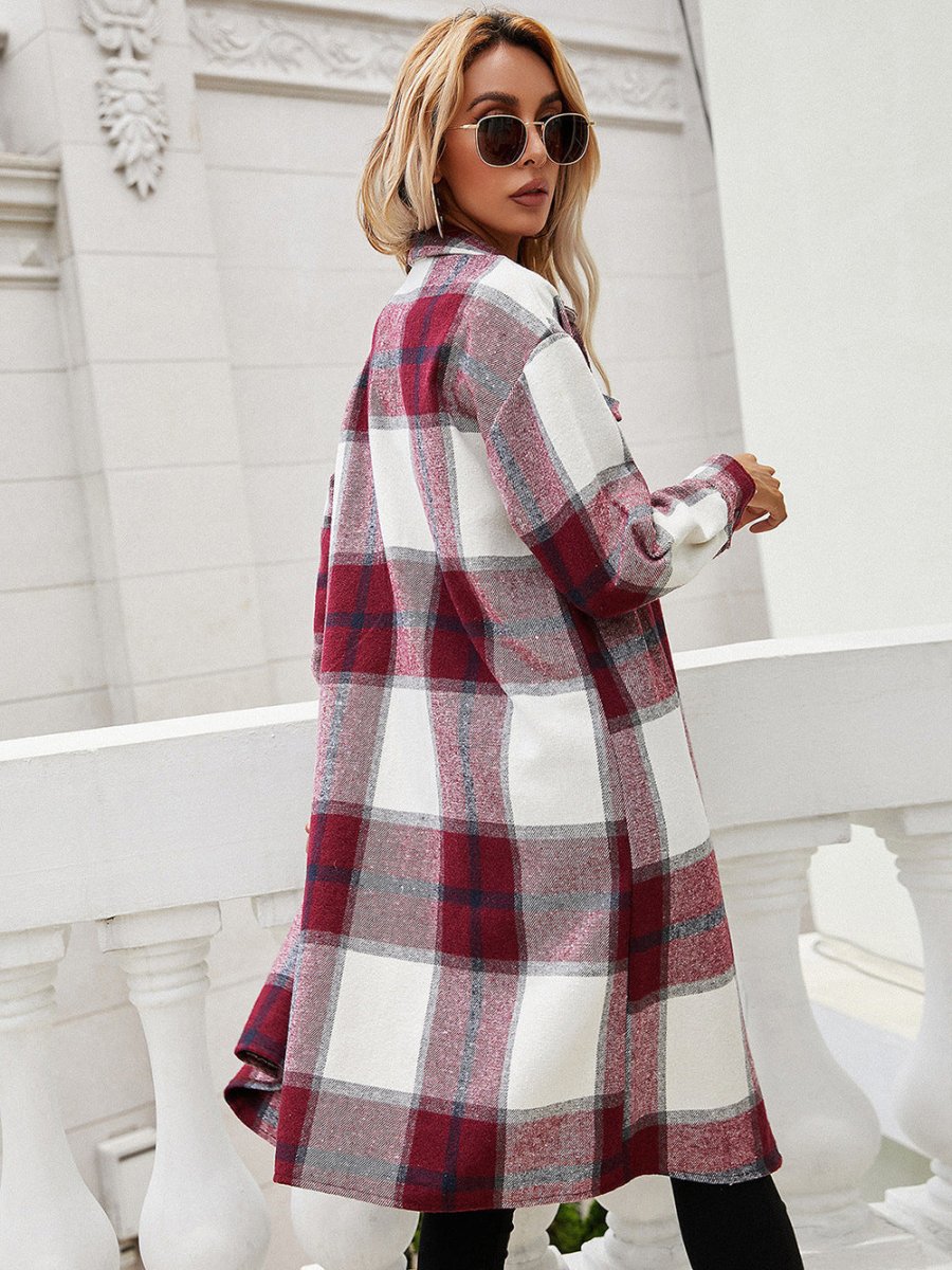 Plaid Longline Shirt Jacket - CELIVINE