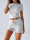Round Neck Short Sleeve Top and Shorts Set - CELIVINE