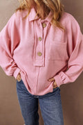 Pocketed Half Button Long Sleeve Sweatshirt - CELIVINE