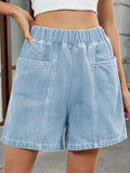 Elastic Waist Denim Shorts - CELIVINE