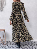 Leopard Surplice Balloon Sleeve Dress - CELIVINE