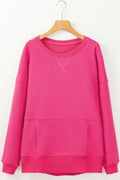 Solid Color Round Neck Long Sleeve Sweatshirt - CELIVINE
