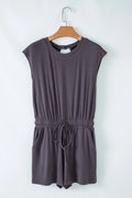 Knit Open Back Cap Sleeve Drawstring Romper - CELIVINE