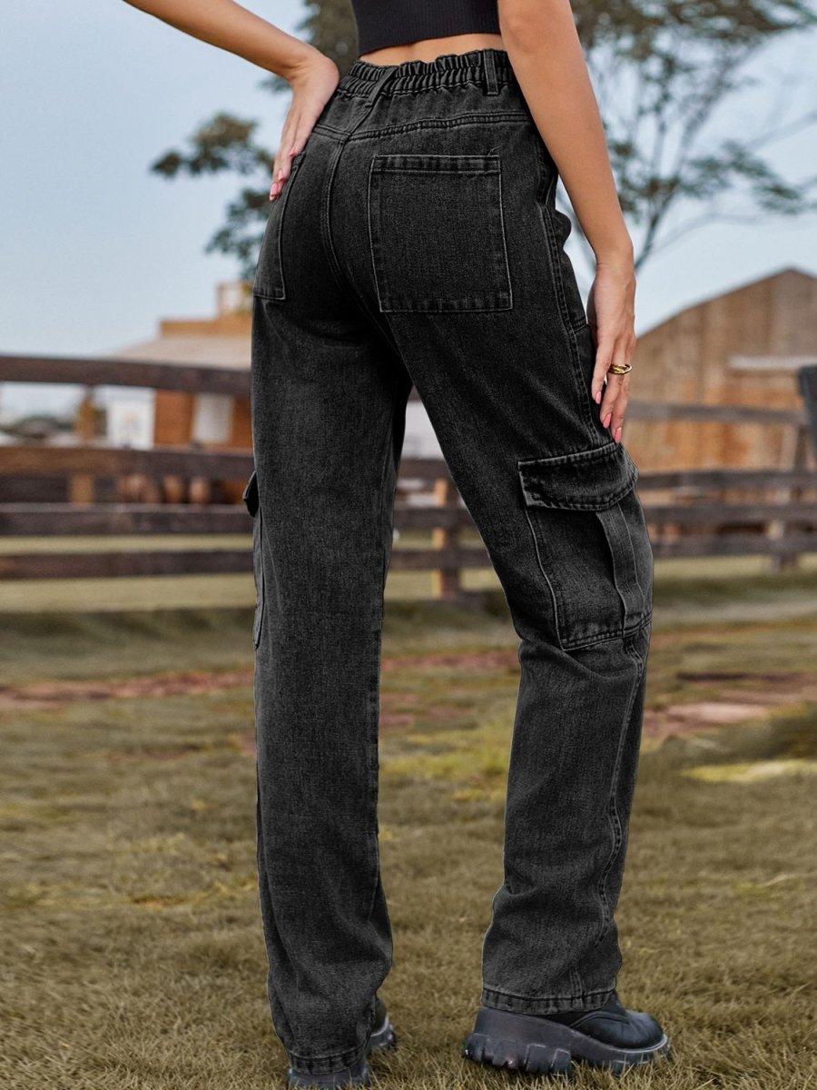 High Waist Cargo Jeans - CELIVINE