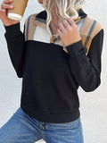 Color Block Texture Long Sleeve Sweatshirt - CELIVINE