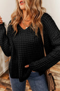 Openwork Round Neck Long Sleeve Sweater - CELIVINE