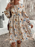 Floral Print Long Sleeve Tiered Dress - CELIVINE