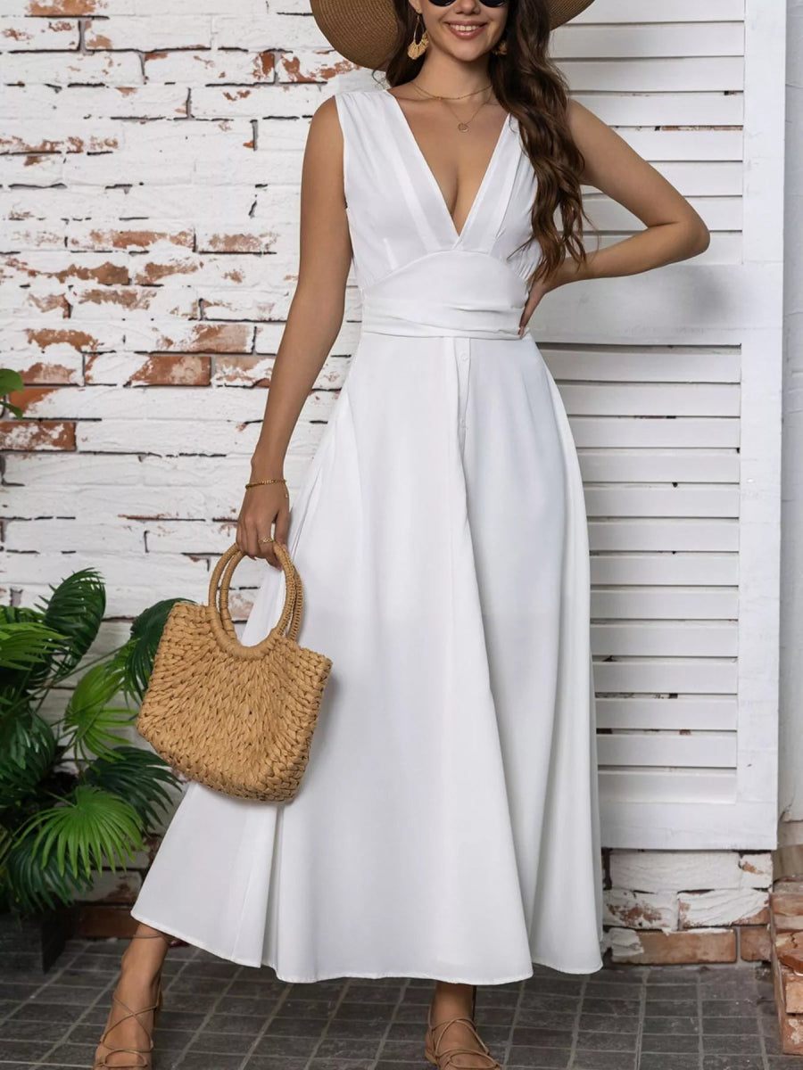 Full Size Slit V - Neck Sleeveless Dress Plus Size - CELIVINE