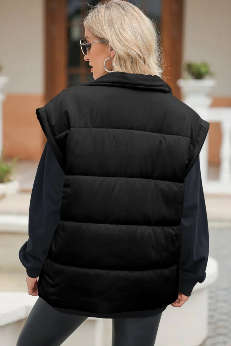 Zip Up Puffer Vest Coat with Pockets - CELIVINE