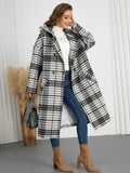 Plaid Double - Breasted Long Sleeve Longline Coat - CELIVINE