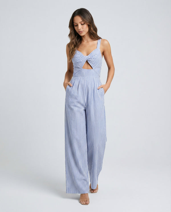 Maris Stripe Cutout Jumpsuit - CELIVINE