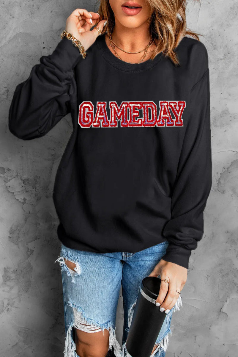 GAME DAY Round Neck Long Sleeve Sweatshirt - CELIVINE