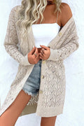 Openwork Button Down Long Sleeve Cardigan - CELIVINE