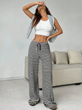 Striped Wide Leg Drawstring Pants - CELIVINE