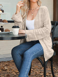 Textured Knit Open Front Cardigan with Pockets - CELIVINE