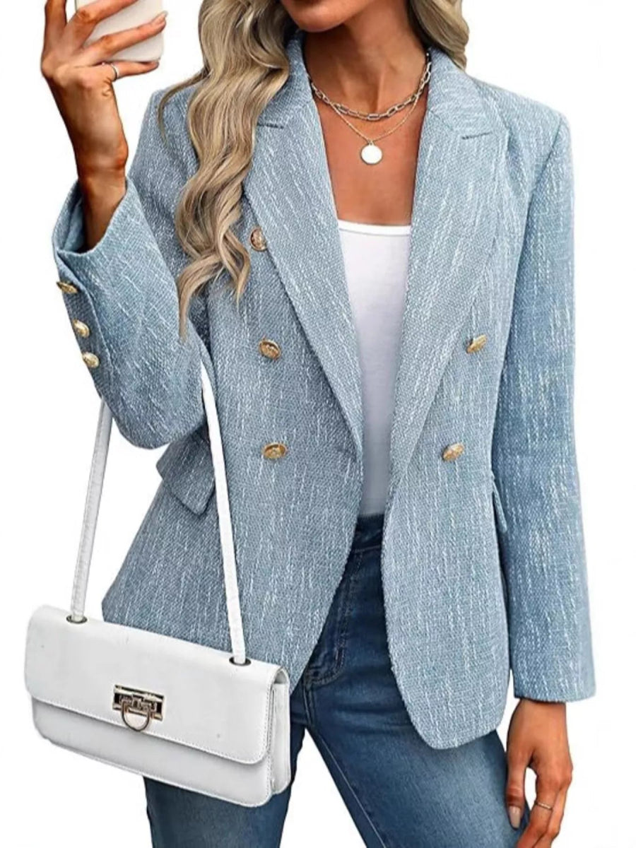 Double - Breasted Lapel Collar Blazer - CELIVINE