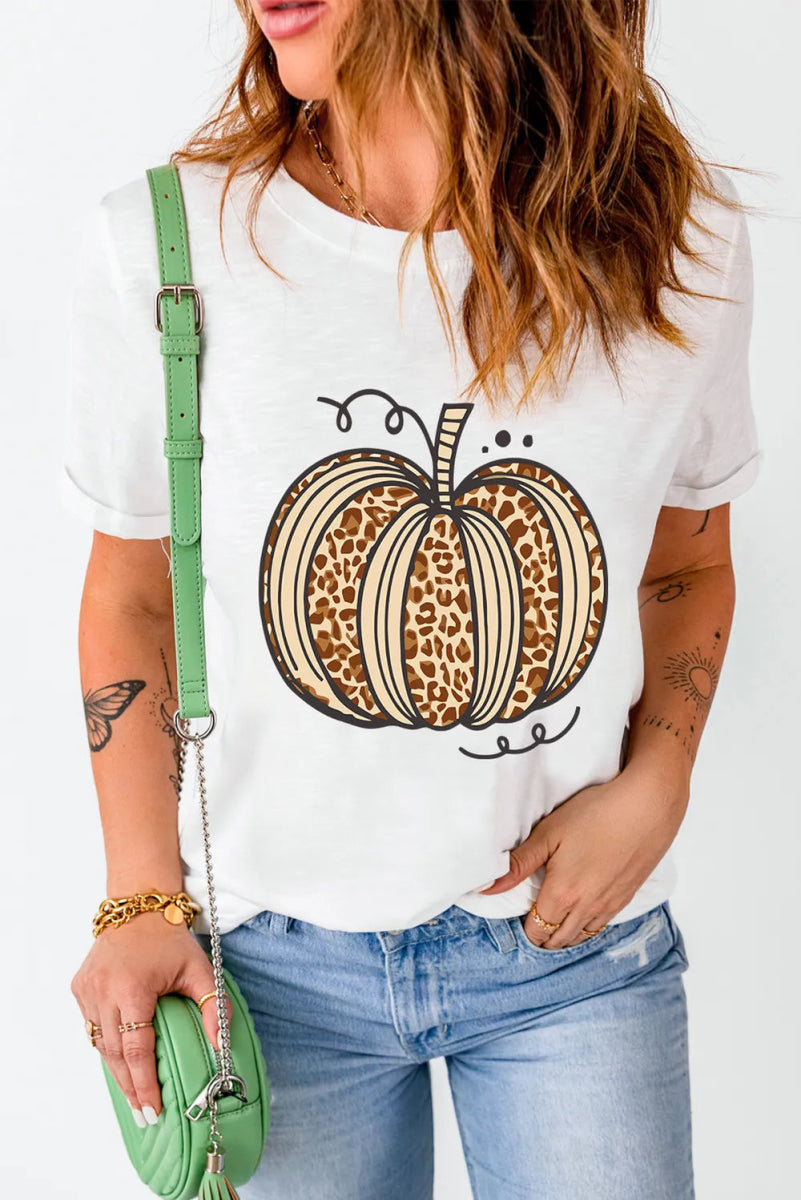 Pumpkin Round Neck Short Sleeve T-Shirt - CELIVINE