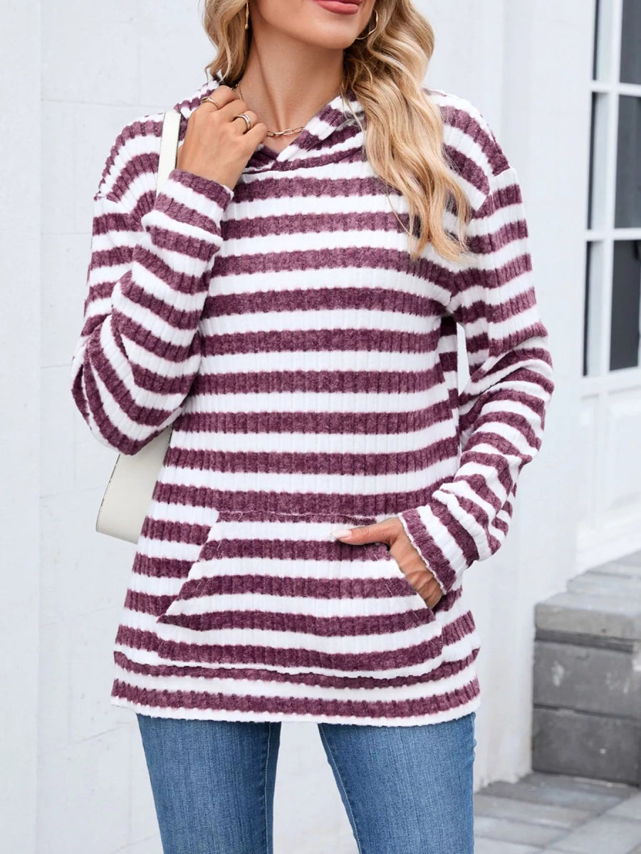 Striped Dropped Shoulder Hoodie - CELIVINE