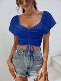 Drawstring Short Sleeve Crop Top - CELIVINE