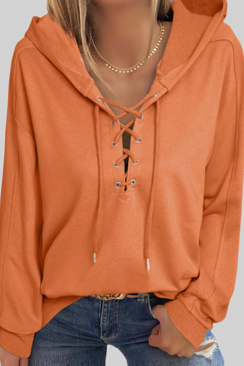 Lace Up Long Sleeve Hoodie - CELIVINE