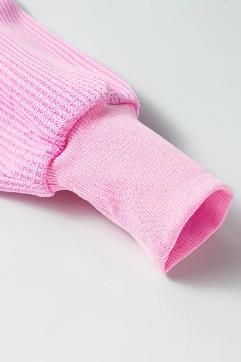 Waffle - Knit V - Neck Long Sleeve Blouse - CELIVINE