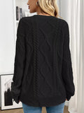 Cable Knit Round Neck Long Sleeve Sweater - CELIVINE