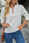 Lace Up Long Sleeve Hoodie - CELIVINE