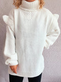 Ruffled Turtleneck Long Sleeve Sweater - CELIVINE