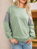 Striped Round Neck Long Sleeve Sweatshirt - CELIVINE