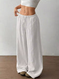 Full Size Drawstring Wide Leg Pants Plus Size - CELIVINE