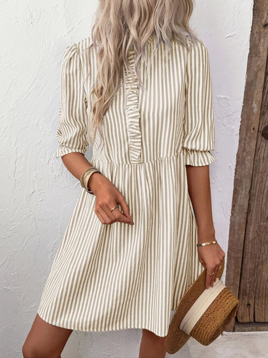 Striped Half Sleeve Dress - CELIVINE