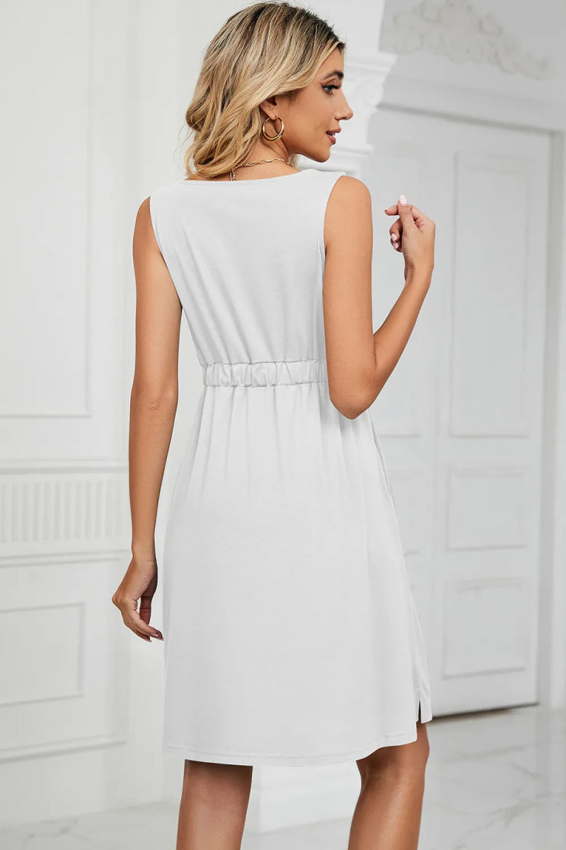 Buttoned Wide Strap Mini Dress - CELIVINE