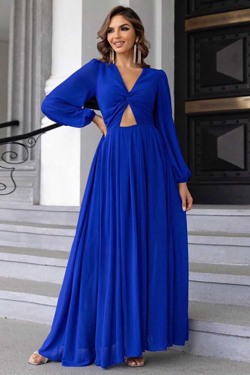 Twist Front Cutout Long Sleeve Dress - CELIVINE
