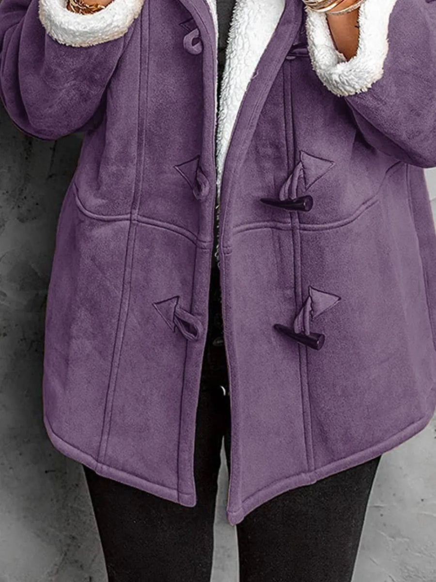 Full Size Cozy Sherpa Lined Toggle Coat with Hood Plus Size - CELIVINE