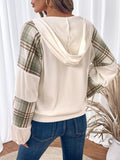 Plaid V - Neck Button Front Sweatshirt - CELIVINE