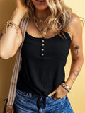 Full Size Ribbed Button Front Tie Hem Cami Tank Top Plus Size - CELIVINE