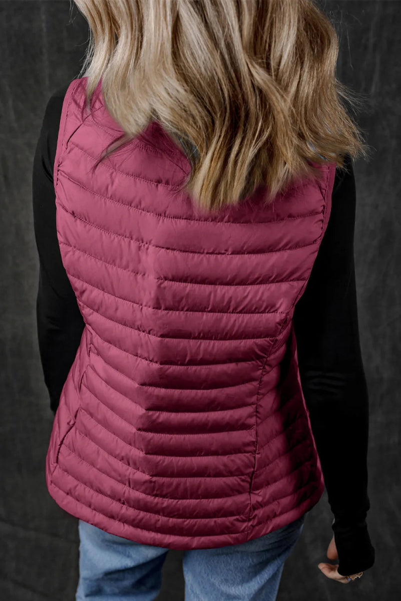 Pocketed Zip Up Vest Coat - CELIVINE