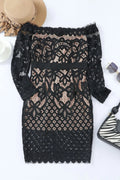 Off - Shoulder Long Sleeve Lace Dress - CELIVINE