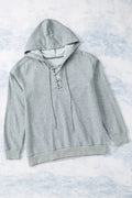Lace Up Long Sleeve Hoodie - CELIVINE