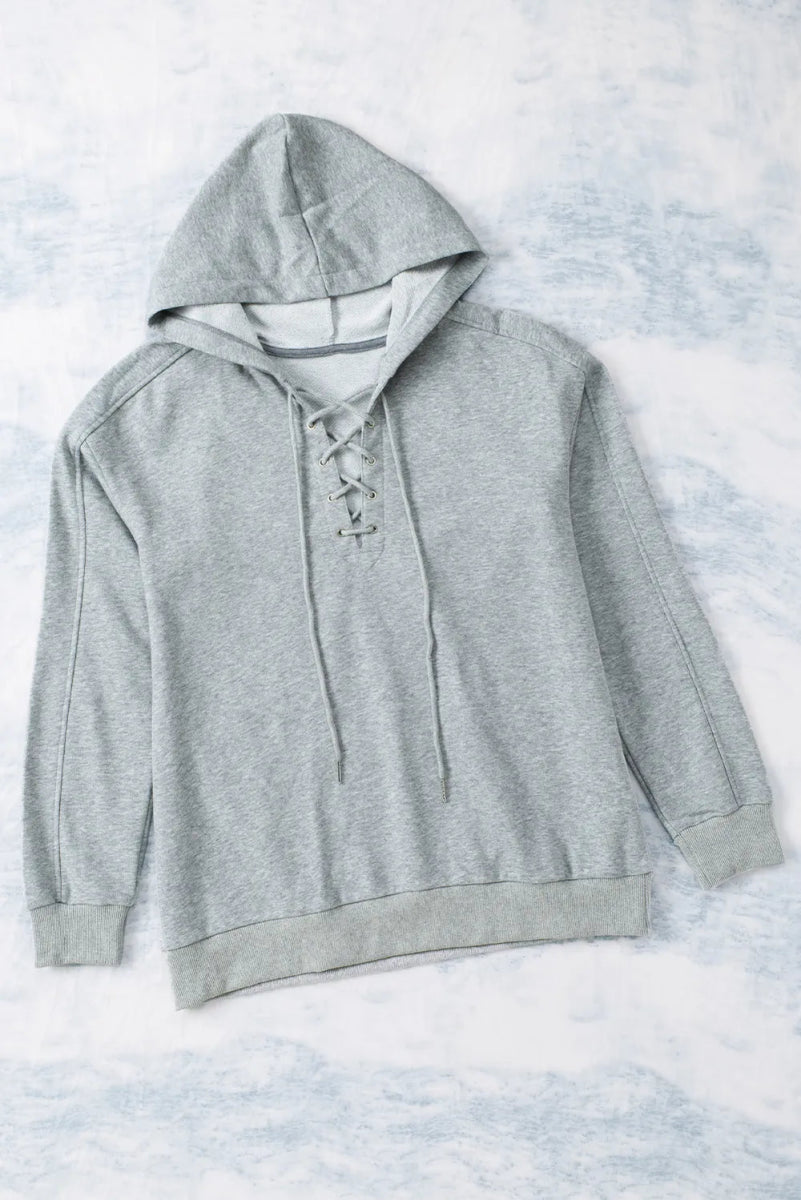 Lace Up Long Sleeve Hoodie - CELIVINE