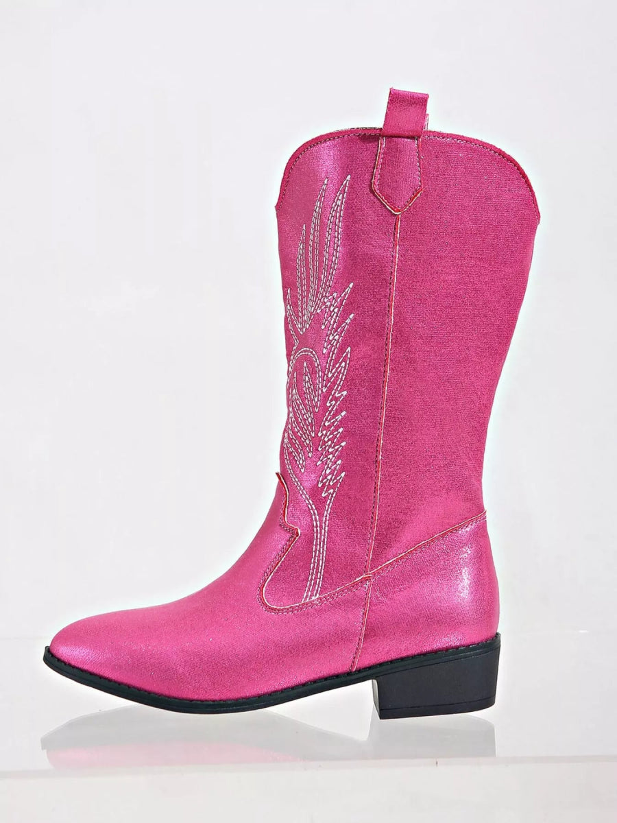 Embroidered Block Heels Boots - CELIVINE