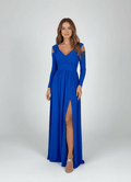 Slit Surplice Cold Shoulder Maxi Dress - CELIVINE