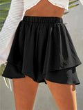 High - Waisted Elastic Waistband Layered Shorts - CELIVINE