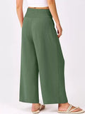 Wide Leg Smocked High Waist Pants - CELIVINE