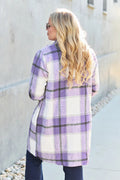 Double Take Full Size Plaid Button Up Lapel Collar Coat - CELIVINE