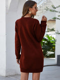 Round Neck Long Sleeve Mini Dress with Pockets - CELIVINE