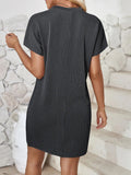 Round Neck Short Sleeve Mini Dress - CELIVINE