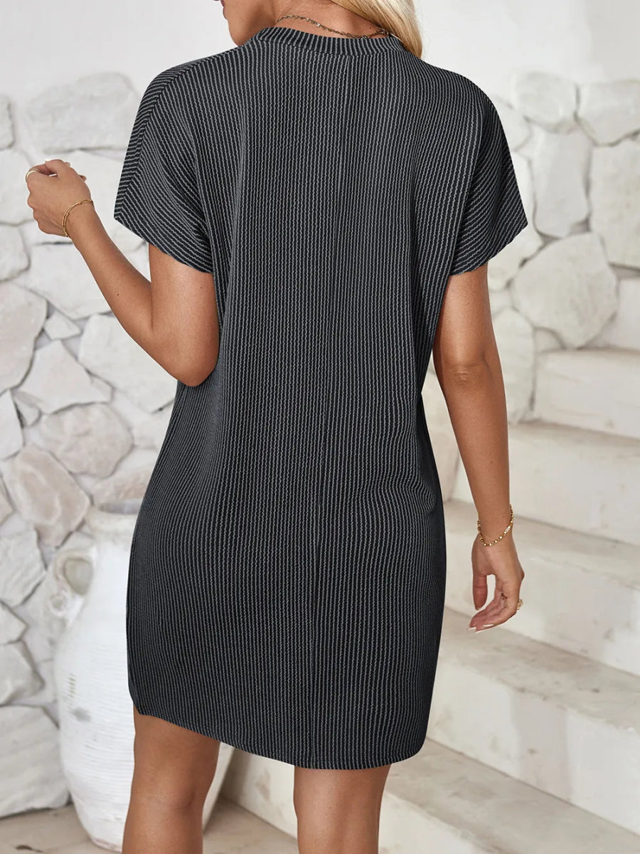 Round Neck Short Sleeve Mini Dress - CELIVINE