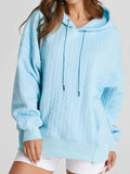 Drawstring Textured Baggy Solid Hoodie - CELIVINE