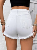 Raw Hem High Waist Denim Shorts - CELIVINE